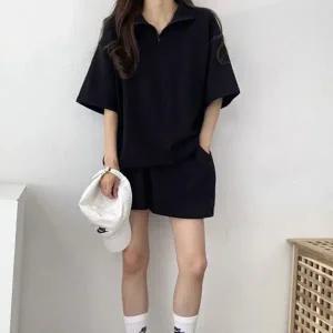 하프집업 아웃도어자켓 코디세트 스트레치 있는 반소매 컴포트쇼츠 투피스