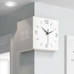 코너벽시계 특이한 LED 조명 양면 코너 건전지 모서리
