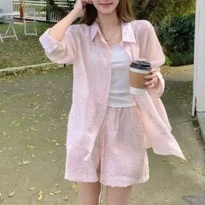 루즈핏 시스루 셔츠 나시 반바지 세트