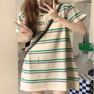 반팔 미니원피스 카라 스트라이프 여름 데일리룩 꾸안