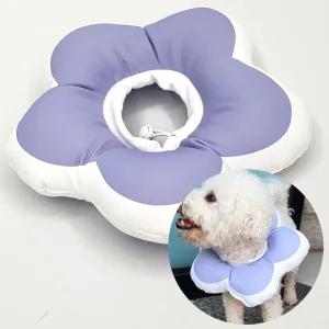 강아지 고양이 꽃피는 쿠션 넥카라 퍼플 L 깔대기 목수술용 애견 견커버 깔때기 용품