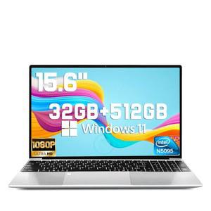 2025 최신 Windows 11 노트북 15.6', 32GB 듀얼 채널 RAM 512GB SSD, 인텔 쿼드코어 프로세서(최대 2.9GHz), 1080P 풀 HD 디스플레이, 백라이트 키보드, 지문, 웹캠, USB3.0, HDMI, WiFi5, BT