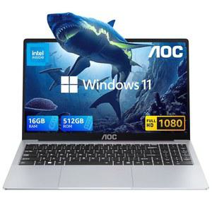 AOC 2025 노트북, 인텔 쿼드코어 프로세서 트윈 레이크 N150(최대 3.6GHz) 16GB DDR4 512GB SSD 15.6인치 FHD 프리미엄 노트북 윈도우 11 프로, 메탈 쉘, 타입-C