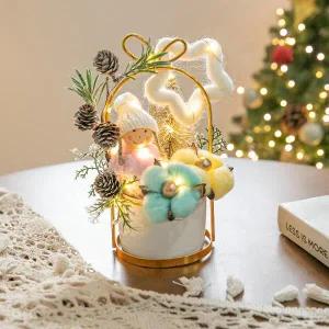 /플라워트리 크리스마스 장식 화분 LED 오뚜기 볼인형 set 20cm