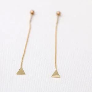 14K GOLD 세모 롱 체인 드롭 금 피어싱 귀걸이