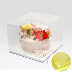 손잡이형 PET 투명 케익박스 1호 SET (+금색받침,15cm)-10개
