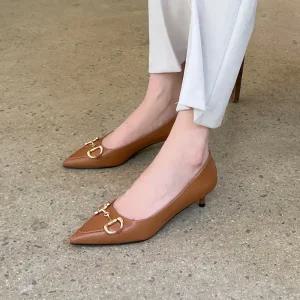 SOVO 제르엘 소가죽 프리미엄 스틸레토 미들힐 여성구두 4cm