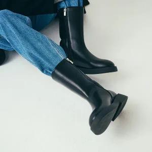 [솔트앤초콜릿] 라운드 토 플랫 미들부츠 412346007 (3cm/2colors)
