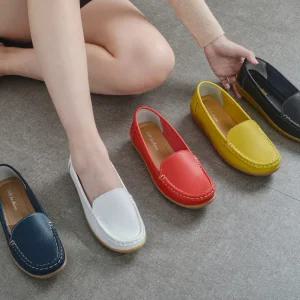 발편한 볼넓은 봄 가을 여성 소가죽 단화 슬립온 로퍼 플랫슈즈 효도화 유니폼화 근무화 DM1005