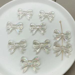 아크릴 오로라 관통형 리본 펜던트(수직 통과형)/진주 펄 리본 키링 만들기 재료 diy 비즈 데코덴 키링 파츠 부자재 스쿱