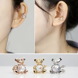 큐빅 베어 이어커프 귀찌 귀를 안뚫어도 하는 레이어드 귀걸이 피어싱 스타일