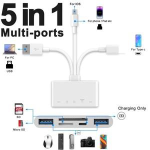 SD TF 메모리 카드 리더 USB OTG 어댑터, 충전 포트 포함, 폰, 패드, , 삼성, 화웨이, PC 액세서리, 5 인 1