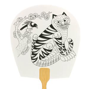 평부채 민화 부채만들기 재료- 작호도 Korea Derpy Tiger Plush 한국전통 호랑이 까치 컬러링 하얀백호 호작도