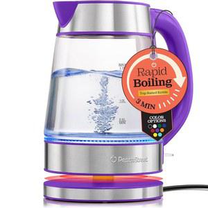스피드 보일러 전기 주전자 - 1.7리터 물 1500W, 커피 & 차 붕규산염 유리, 쉬운 깨끗한 와이드 오프닝, 자동 차단, 쿨 터치 핸들, LED 조명. 360 회전, 끓이기 건조 보호