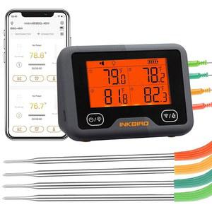 블루투스 및 WiFi 육류 온도계 IBBQ-4BW, 스마트 무선 그릴 온도계, 4가지 색상 프로브 | 모바일 알림, 하이/로우 타이머, 스모커 오븐 주방용 충전식 디지털