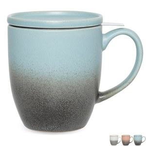 인퓨저와 뚜껑이 있는 마린 세라믹 티컵, 16온스, 선택할 수 3가지 색상, 전자레인지 및 식기세척기 안전, 스트레이너가 스티핑 티 머그컵, 매트 리액티브 글레이즈(16온스, 다크 블루)