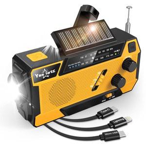 핸드 크랭크 비상 라디오 NOAA 날씨 7400mWh 배터리 작동 3-in 1 충전 케이블 충전기, AM FM 휴대용 태양광 발전 라디오, 겨울 폭풍 허리케인 생존 장비 포함