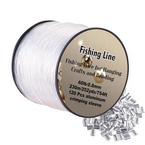 강력한 투명 투명 보이지 않는 매달린 와이어 0.8mm 75Lb, 754피트(230m) 나일론 낚싯줄, 공예용 알루미늄 크림핑 슬리브 120개 장식용 그림 풍선 스트링 라이트...