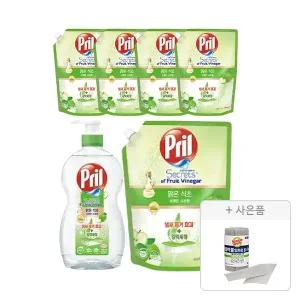 프릴 시크릿오브 맑은식초 사과 700ml, 1개 + 리필 1L, 5개  + 증정 (버블버블 일회용 롤 수세미 28장(롤형),1개)