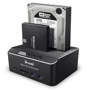 마이크로 SD 카드 리더 2 USB 3.0 포트, 오프라인 클론 기능 외장 하드 드라이브 도킹 스테이션, 2X20TB 및 UASP 지원을 갖춘 ikuai SATA에서 듀얼 베이 도크까지 2.5인치/3.5인치 SATA HDD SSD 제공