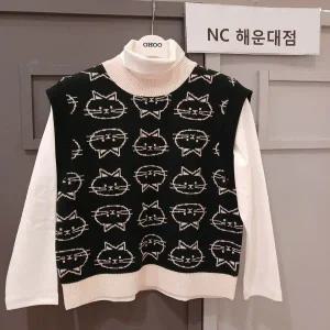 [보리보리/오후]귀여운 고양이 자가드 조끼 OHVK23T02