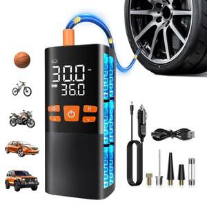 자동차 150PSI 자동 LED 차단 4배 펌프 향상, 압력 압축기, 타이어용 및 게이지 무선 휴대용 장착된 라이트가 에어 타이어 자동차, 공기 오토바이 블랙YEW 볼용 인플레이터 자전거,