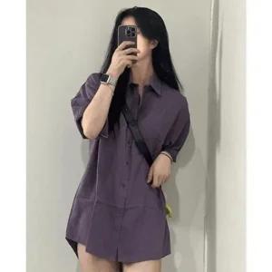 반팔 무지 남방 셔츠 2color 남녀공용 와이셔츠 원피스 여성 루즈핏 여름 소라 퍼플 미니