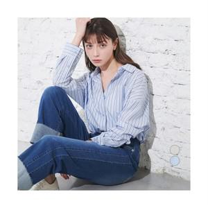 ELLE PARIS 여성용 루즈핏 스트라이프 셔츠