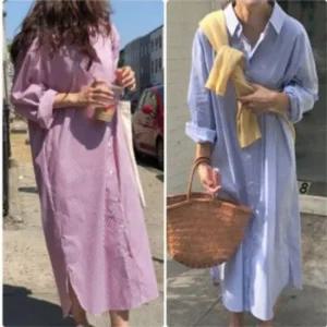 [오노마] ONM sh스타일 여성용 스트라이프 롱셔츠남방 스트라이