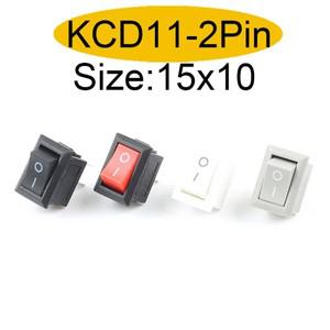 10피스 2 핀 10x15mm 푸시 버튼 스위치 SPST 3A 250V AC KCD11 스냅인 OnOff 보트 로커 검정색 빨간색 흰색