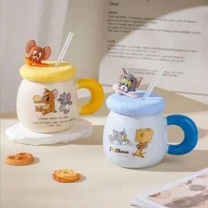 [VCMOS0BL]톰과 제리 뚜껑 노트 머그컵 캐릭터 450ml