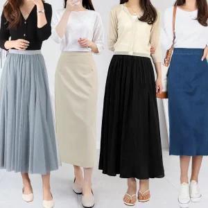 빅사이즈 H라인 롱스커트 S~3XL 플레어 A라인 샤스커트 치마바지 반바지 밴딩 스판 숏/롱 2기장 린넨
