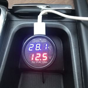 USB 배터리 충전기 자동차 온도계 12V 24V 전압 LED 디지털 모니터, 레드 블루
