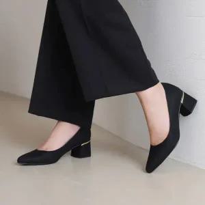 SOVO 더블런 발편한 미들통굽 스틸레토 미들힐 여성구두 5cm