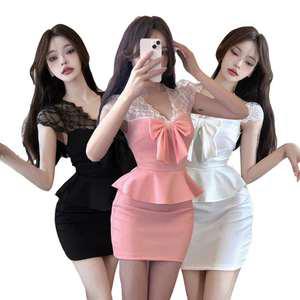 브이넥 시스루 프릴 원피스 하객룩 섹시원피스 클럽의상 홀복 BJ