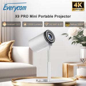 가정용 빔프로젝터 미니 휴대용 Everycom 프로젝터 X9 Pro 스마트 안드로이드 LED 12000 루멘 시어터 Wifi 영화 비디오