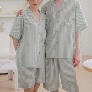 국내생산 남녀 커플 스트라이프 파자마 상하의 세트 시원한 여름 잠옷 홈웨어 데일리 실내복 남성 여성