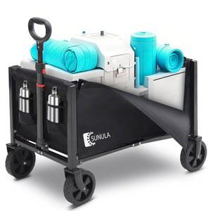 수눌라 접이식 왜건 카트 160L- 3 in 1 바퀴 컵 홀더 2개 포함 식료품 캠핑 쇼핑 정원 반려동물 탑승 - 1년 보증