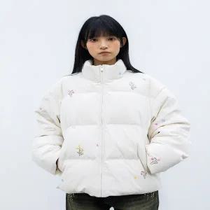 코듀로이 자켓 재킷 셔츠 남방 골덴 캐주얼 WHOOSIS 이름 불명 꽃 자수 다운 두꺼운 코트 겨울 남여공용용