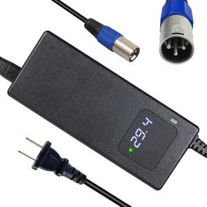 24V/25.2V 리튬 이온 배터리용 YZPOWER 29.4V 4A 전원 어댑터 3핀 XLR 커넥터, 디스플레이 내장 팬이 있는 스마트 24V 공급 장치