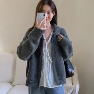 [코코블랑] 해시 하이넥 투웨이 니트집업