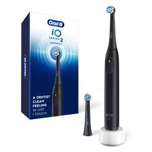 Oral-B iOS 시리즈 2 충전식 전동 칫솔 스타터 키트, 나이트 블랙, 칫솔 헤드 2개 포함 - 잇몸 보호를 위한 자동 압력 센서 - 3가지 모드 - 2분 타이머