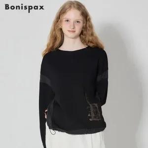 Bonispax)]밑단 스트링 앞판 프린트 티셔츠  택가격  139000원)