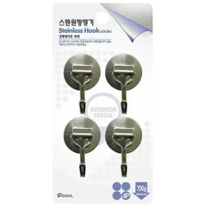 강력 접착식 걸이 벽 후크 행거 스텐 고리 4P 벽부착 침실 접착식 고리 다용도 벽부착 주방 벽걸이