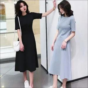 [오노마] ONM 여자 단정한 반팔 A라인 플레어 롱원피스 데일리