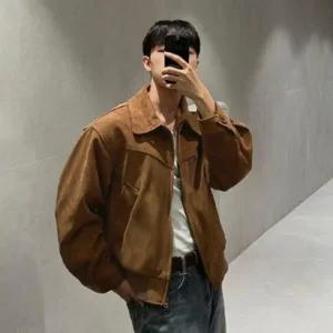 [다잇템] 남성 그런지 검정 세무 갈색 블루종 자켓