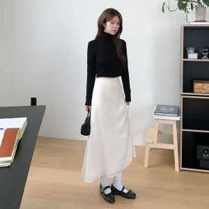 |KHK16F8|여성용 일상 찰랑이 시스루 레이어드 롱 치마