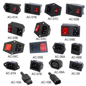 3핀 IEC320 C14 C15 전기 소켓 LED 250V 로커 스위치 황동 10A 퓨즈 암 수 인렛 플러그 커넥터 전자 마운트