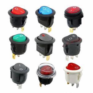 1PCS ON/OFF 라운드 로커 토글 스위치 6A/250VAC 10A 125VAC 전원 캡(플라스틱 푸시 버튼 포함) 2PIN LED