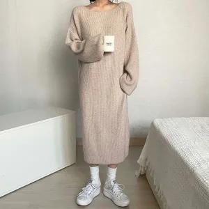 [샵앤] 여성 보트넥 데일리 포근 박스 롱 니트 원피스 MCR-WDR-4962